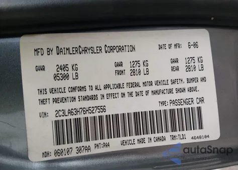 2006 Chrysler 300C from USA, damaged, VIN 2C3LA63H76H527556